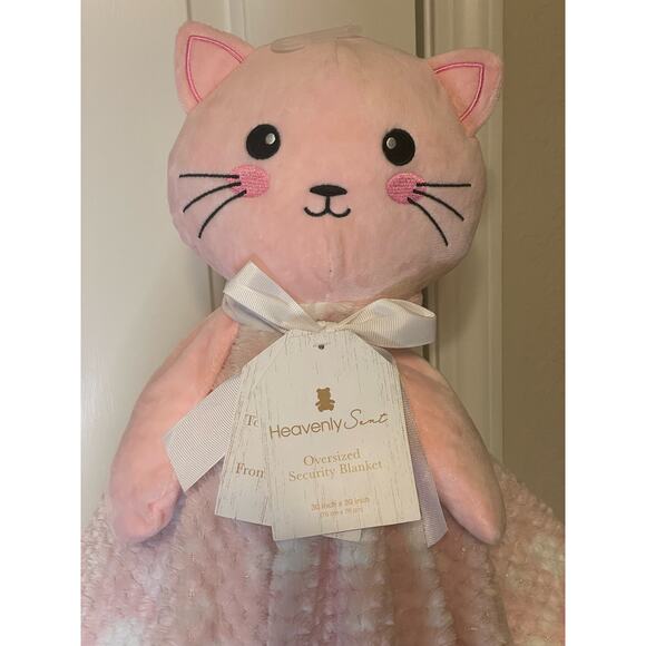 Heavenly Sent Kitty Cat Oversized Lovey Baby Security Blanket Pink Plush 30x30 - Picture 1 of 8